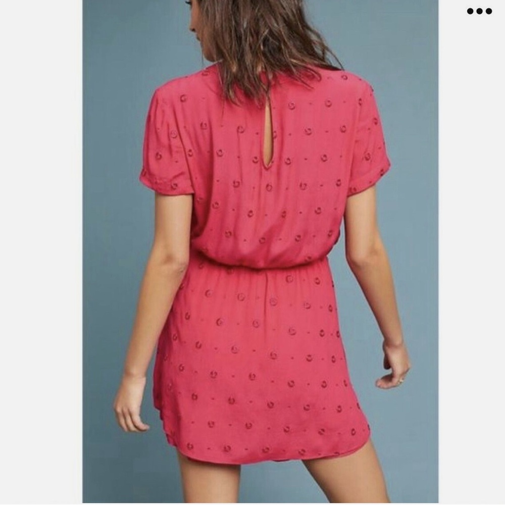 ETT:TWA By Anthro Hot Pink Greenbrier Embroidery Wrap V-Neck Romper - Picture 2 of 10